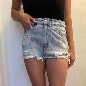 BDG super high rise distressed cheeky denim shorts